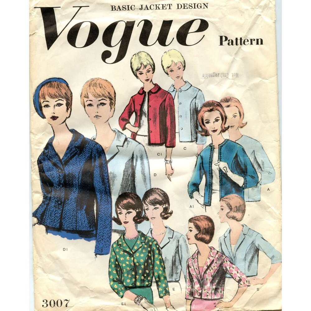Vintage Vogue 3007 Ladies Basic Jacket Sewing Pattern Sizes 16-18 Uncut - Picture 1 of 4